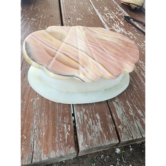 Vintage Onyx Marble Clam Shell‎ Footed Jewlelry Box Hinged Rare - Picture 4 of 10